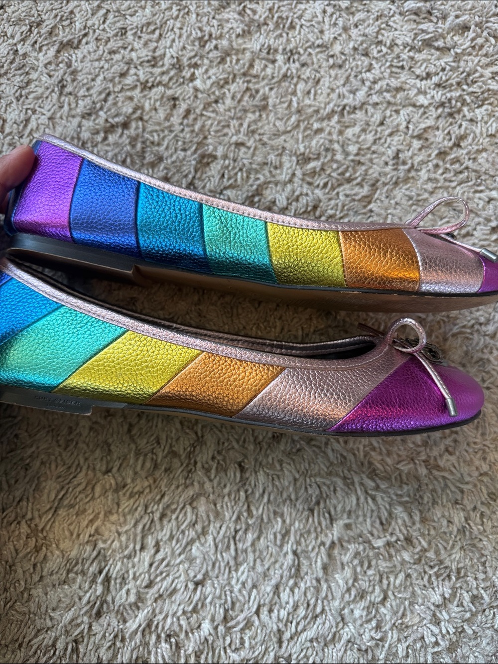 Kurt Geiger Iridescent Pink Purple Metallic Ballet Flats - Picture 3 of 5